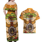 Aboriginal-Islanders NAIDOC Week Personalised Couples Matching Off Shoulder Maxi Dress and Hawaiian Shirt Boab Tree Indigenous Art