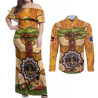 Aboriginal-Islanders NAIDOC Week Personalised Couples Matching Off Shoulder Maxi Dress and Long Sleeve Button Shirt Boab Tree Indigenous Art