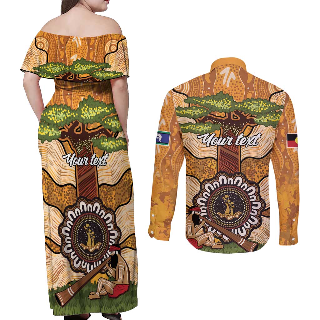 Aboriginal-Islanders NAIDOC Week Personalised Couples Matching Off Shoulder Maxi Dress and Long Sleeve Button Shirt Boab Tree Indigenous Art