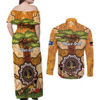 Aboriginal-Islanders NAIDOC Week Personalised Couples Matching Off Shoulder Maxi Dress and Long Sleeve Button Shirt Boab Tree Indigenous Art