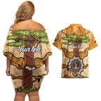 Aboriginal-Islanders NAIDOC Week Personalised Couples Matching Off Shoulder Short Dress and Hawaiian Shirt Boab Tree Indigenous Art