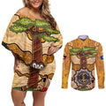 Aboriginal-Islanders NAIDOC Week Personalised Couples Matching Off Shoulder Short Dress and Long Sleeve Button Shirt Boab Tree Indigenous Art