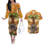Aboriginal-Islanders NAIDOC Week Personalised Couples Matching Off The Shoulder Long Sleeve Dress and Hawaiian Shirt Boab Tree Indigenous Art
