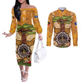 Aboriginal-Islanders NAIDOC Week Personalised Couples Matching Off The Shoulder Long Sleeve Dress and Long Sleeve Button Shirt Boab Tree Indigenous Art