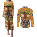 Aboriginal-Islanders NAIDOC Week Personalised Couples Matching Puletasi and Long Sleeve Button Shirt Boab Tree Indigenous Art