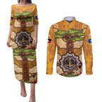 Aboriginal-Islanders NAIDOC Week Personalised Couples Matching Puletasi and Long Sleeve Button Shirt Boab Tree Indigenous Art