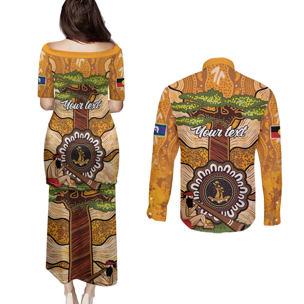 Aboriginal-Islanders NAIDOC Week Personalised Couples Matching Puletasi and Long Sleeve Button Shirt Boab Tree Indigenous Art