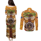 Aboriginal-Islanders NAIDOC Week Personalised Couples Matching Puletasi and Long Sleeve Button Shirt Boab Tree Indigenous Art