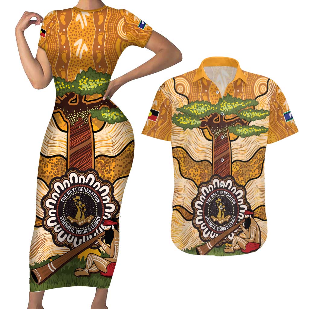 Aboriginal-Islanders NAIDOC Week Personalised Couples Matching Short Sleeve Bodycon Dress and Hawaiian Shirt Boab Tree Indigenous Art