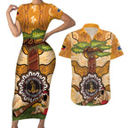 Aboriginal-Islanders NAIDOC Week Personalised Couples Matching Short Sleeve Bodycon Dress and Hawaiian Shirt Boab Tree Indigenous Art