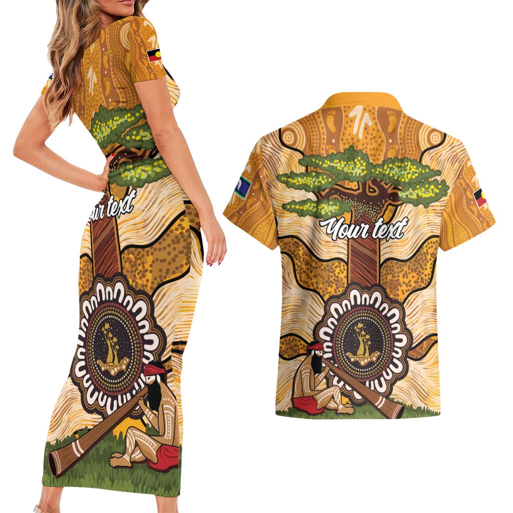 Aboriginal-Islanders NAIDOC Week Personalised Couples Matching Short Sleeve Bodycon Dress and Hawaiian Shirt Boab Tree Indigenous Art