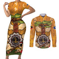 Aboriginal-Islanders NAIDOC Week Personalised Couples Matching Short Sleeve Bodycon Dress and Long Sleeve Button Shirt Boab Tree Indigenous Art