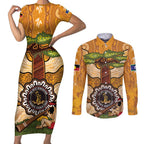 Aboriginal-Islanders NAIDOC Week Personalised Couples Matching Short Sleeve Bodycon Dress and Long Sleeve Button Shirt Boab Tree Indigenous Art