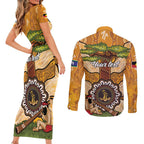Aboriginal-Islanders NAIDOC Week Personalised Couples Matching Short Sleeve Bodycon Dress and Long Sleeve Button Shirt Boab Tree Indigenous Art