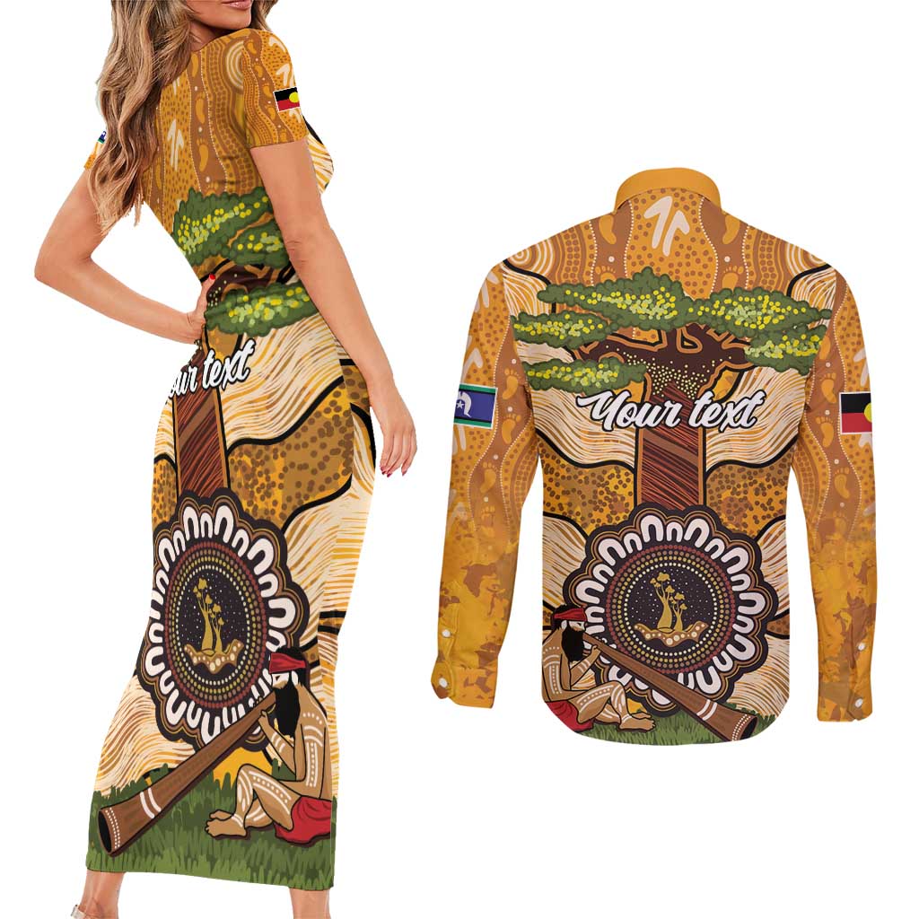 Aboriginal-Islanders NAIDOC Week Personalised Couples Matching Short Sleeve Bodycon Dress and Long Sleeve Button Shirt Boab Tree Indigenous Art