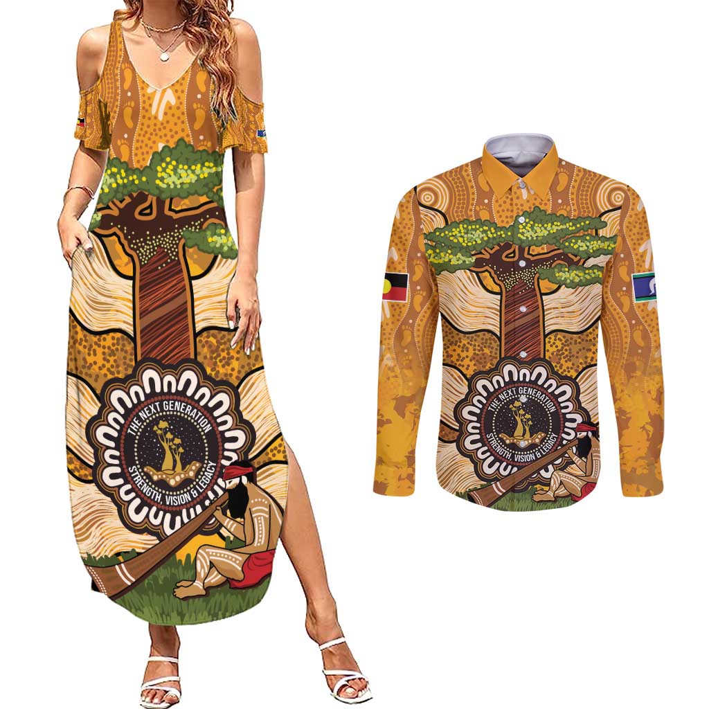 Aboriginal-Islanders NAIDOC Week Personalised Couples Matching Summer Maxi Dress and Long Sleeve Button Shirt Boab Tree Indigenous Art