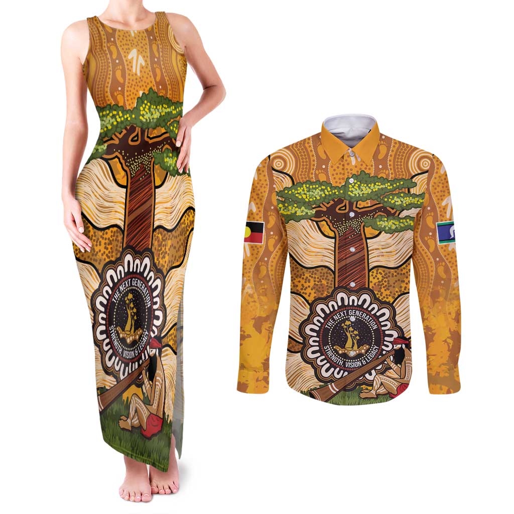 Aboriginal-Islanders NAIDOC Week Personalised Couples Matching Tank Maxi Dress and Long Sleeve Button Shirt Boab Tree Indigenous Art