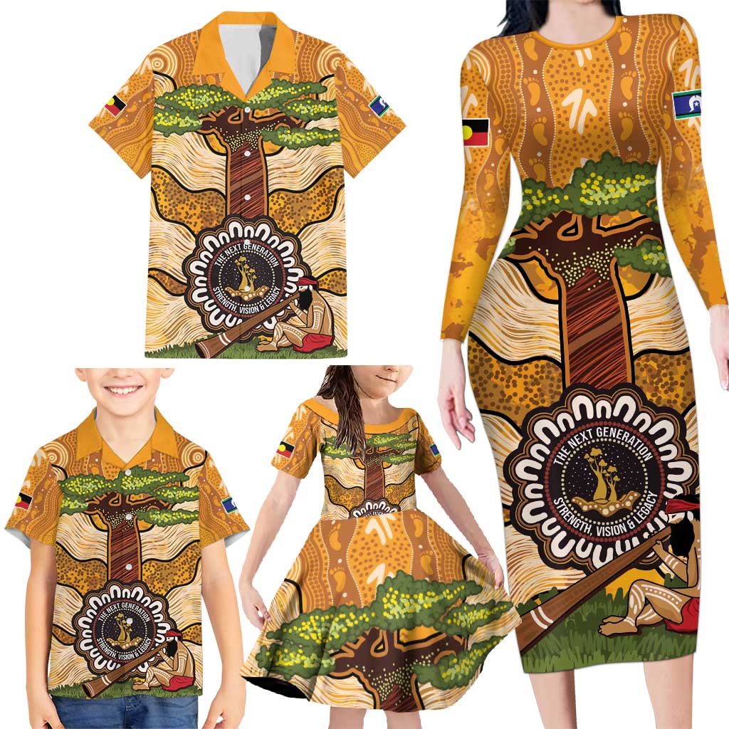 Aboriginal-Islanders NAIDOC Week Personalised Family Matching Long Sleeve Bodycon Dress and Hawaiian Shirt Boab Tree Indigenous Art