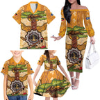 Aboriginal-Islanders NAIDOC Week Personalised Family Matching Off The Shoulder Long Sleeve Dress and Hawaiian Shirt Boab Tree Indigenous Art
