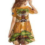 Aboriginal-Islanders NAIDOC Week Personalised Family Matching Off The Shoulder Long Sleeve Dress and Hawaiian Shirt Boab Tree Indigenous Art