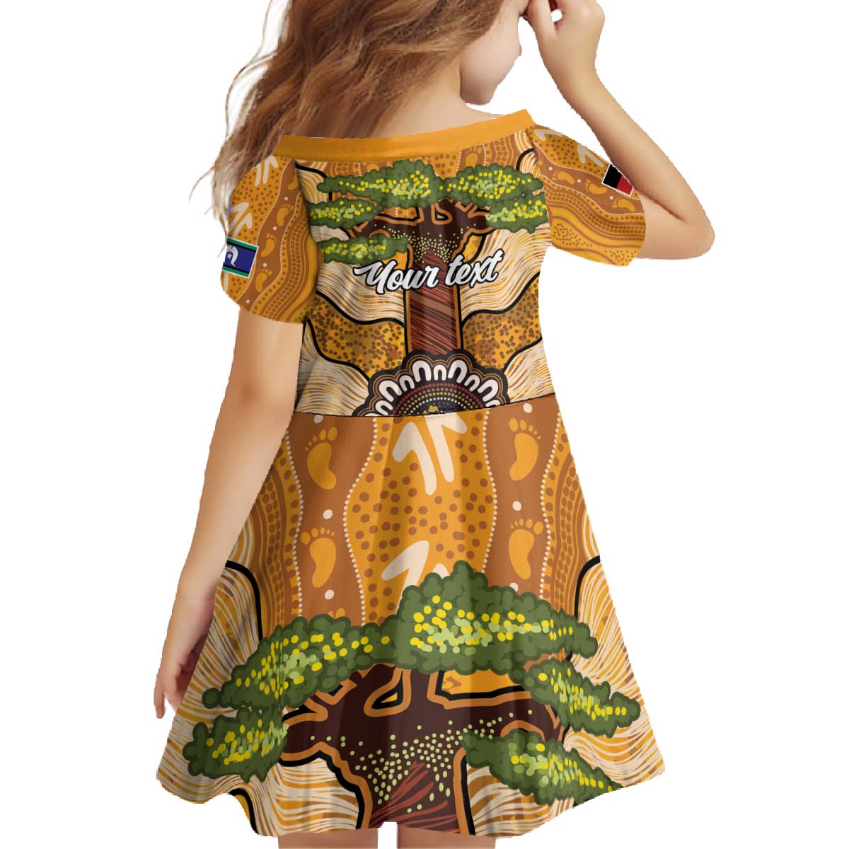 Aboriginal-Islanders NAIDOC Week Personalised Family Matching Off The Shoulder Long Sleeve Dress and Hawaiian Shirt Boab Tree Indigenous Art