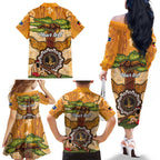Aboriginal-Islanders NAIDOC Week Personalised Family Matching Off The Shoulder Long Sleeve Dress and Hawaiian Shirt Boab Tree Indigenous Art