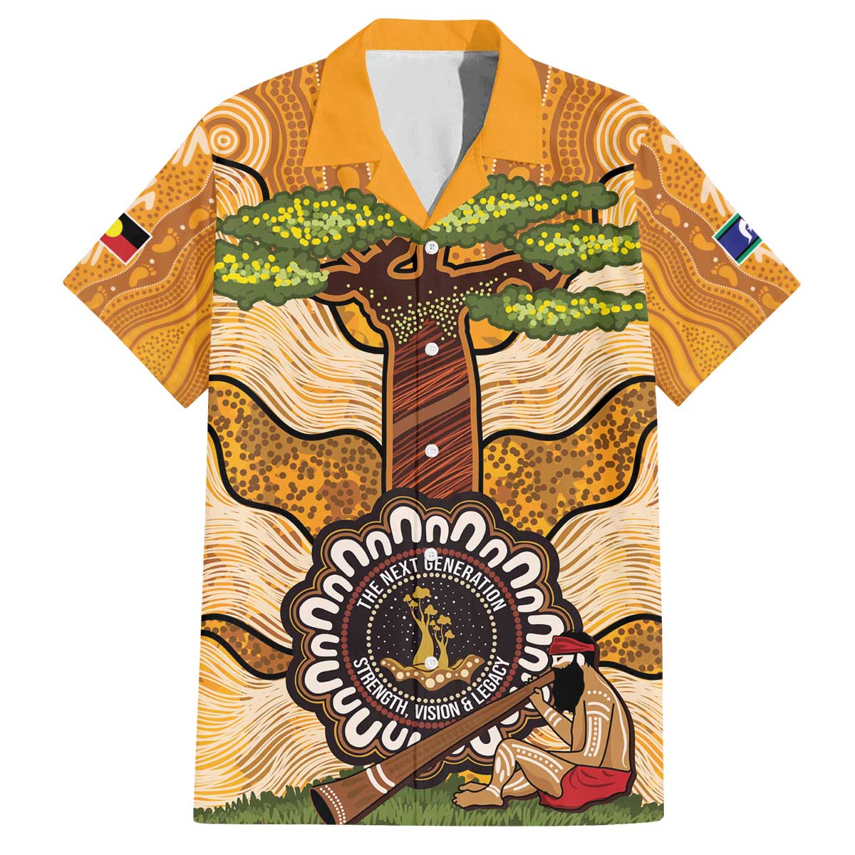 Aboriginal-Islanders NAIDOC Week Personalised Family Matching Off The Shoulder Long Sleeve Dress and Hawaiian Shirt Boab Tree Indigenous Art