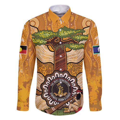Aboriginal-Islanders NAIDOC Week Personalised Family Matching Off The Shoulder Long Sleeve Dress and Hawaiian Shirt Boab Tree Indigenous Art