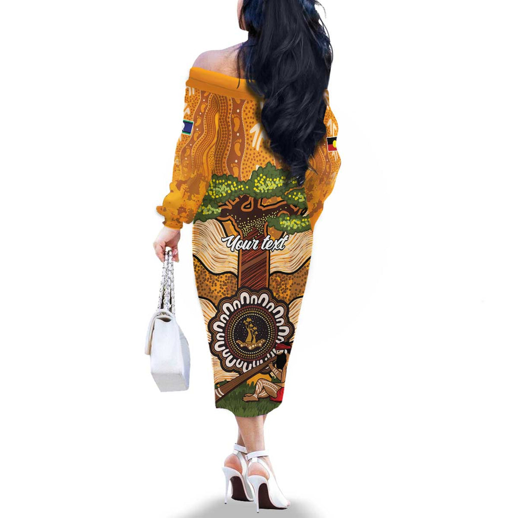 Aboriginal-Islanders NAIDOC Week Personalised Family Matching Off The Shoulder Long Sleeve Dress and Hawaiian Shirt Boab Tree Indigenous Art