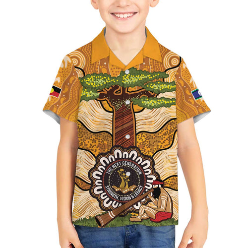 Aboriginal-Islanders NAIDOC Week Personalised Family Matching Off The Shoulder Long Sleeve Dress and Hawaiian Shirt Boab Tree Indigenous Art