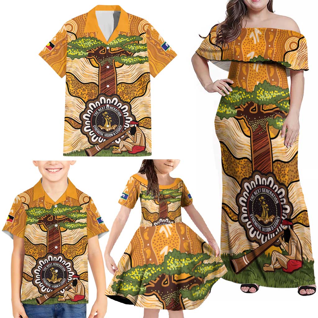 Aboriginal-Islanders NAIDOC Week Personalised Family Matching Off Shoulder Maxi Dress and Hawaiian Shirt Boab Tree Indigenous Art