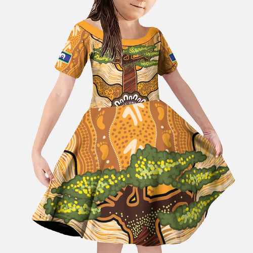 Aboriginal-Islanders NAIDOC Week Personalised Family Matching Off Shoulder Maxi Dress and Hawaiian Shirt Boab Tree Indigenous Art