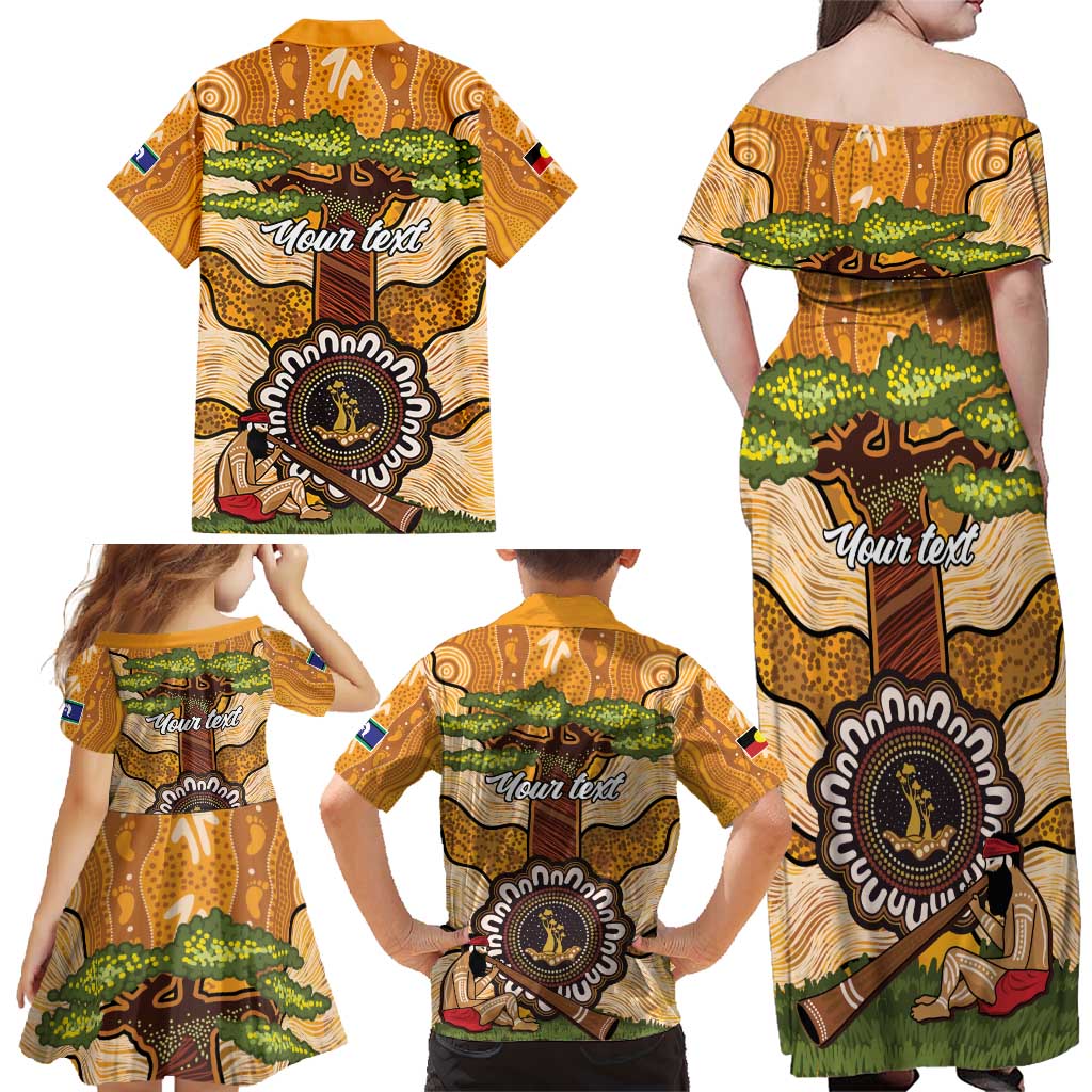 Aboriginal-Islanders NAIDOC Week Personalised Family Matching Off Shoulder Maxi Dress and Hawaiian Shirt Boab Tree Indigenous Art