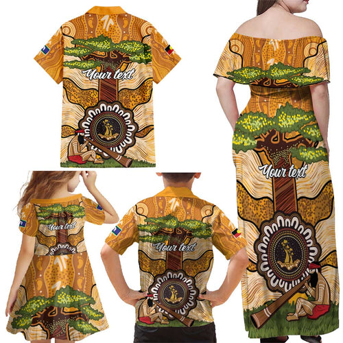 Aboriginal-Islanders NAIDOC Week Personalised Family Matching Off Shoulder Maxi Dress and Hawaiian Shirt Boab Tree Indigenous Art