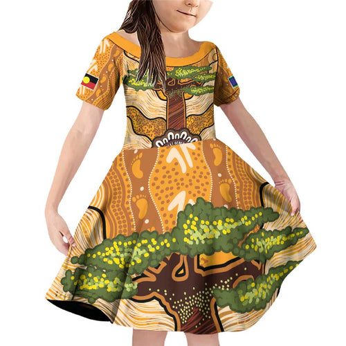 Aboriginal-Islanders NAIDOC Week Personalised Family Matching Off Shoulder Short Dress and Hawaiian Shirt Boab Tree Indigenous Art