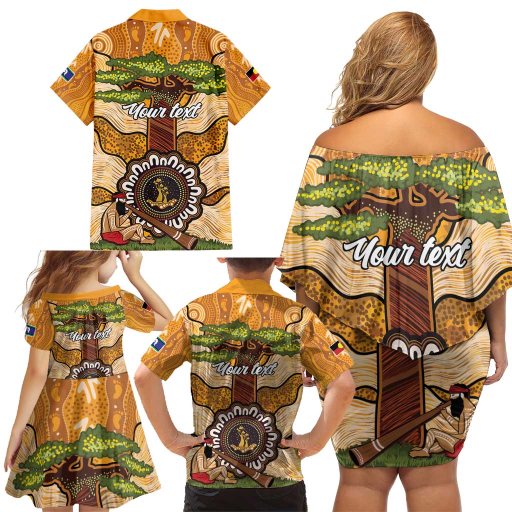 Aboriginal-Islanders NAIDOC Week Personalised Family Matching Off Shoulder Short Dress and Hawaiian Shirt Boab Tree Indigenous Art