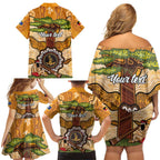 Aboriginal-Islanders NAIDOC Week Personalised Family Matching Off Shoulder Short Dress and Hawaiian Shirt Boab Tree Indigenous Art