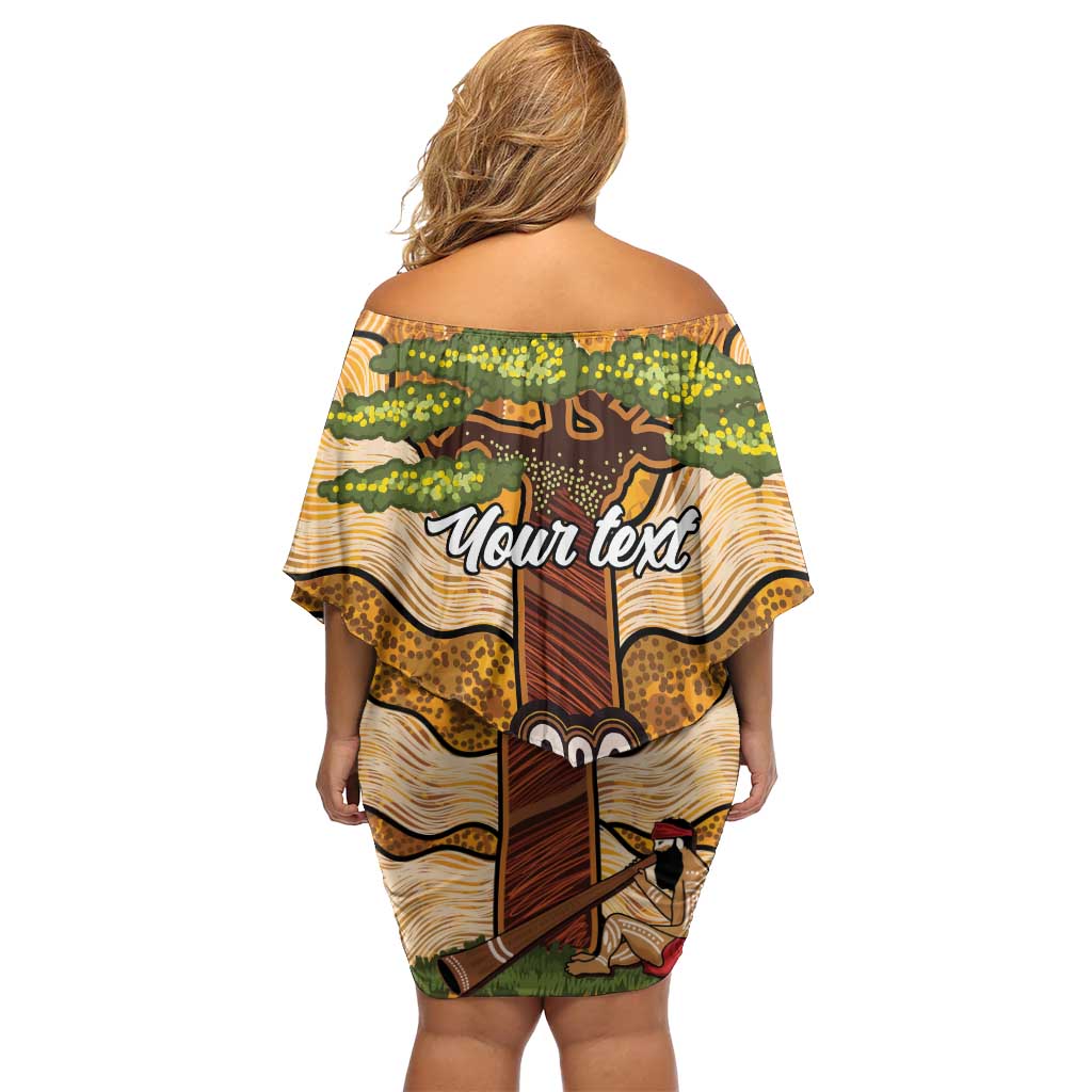 Aboriginal-Islanders NAIDOC Week Personalised Family Matching Off Shoulder Short Dress and Hawaiian Shirt Boab Tree Indigenous Art