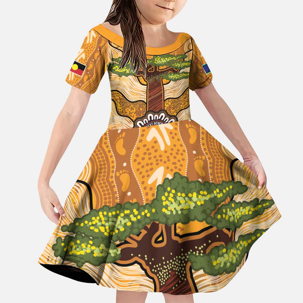 Aboriginal-Islanders NAIDOC Week Personalised Kid Short Sleeve Dress Boab Tree Indigenous Art