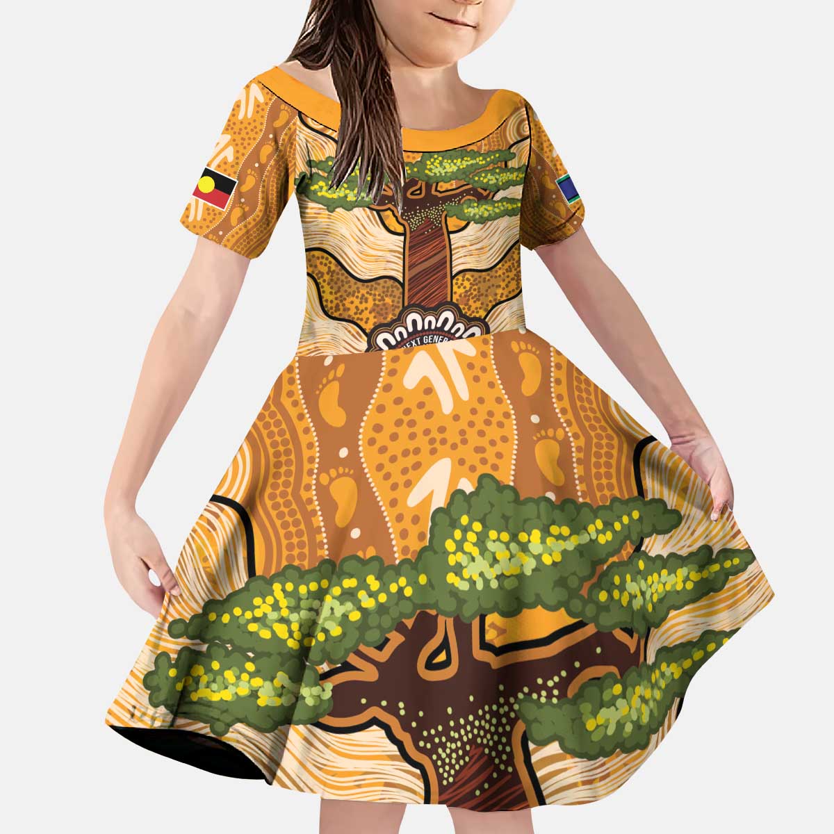 Aboriginal-Islanders NAIDOC Week Personalised Kid Short Sleeve Dress Boab Tree Indigenous Art
