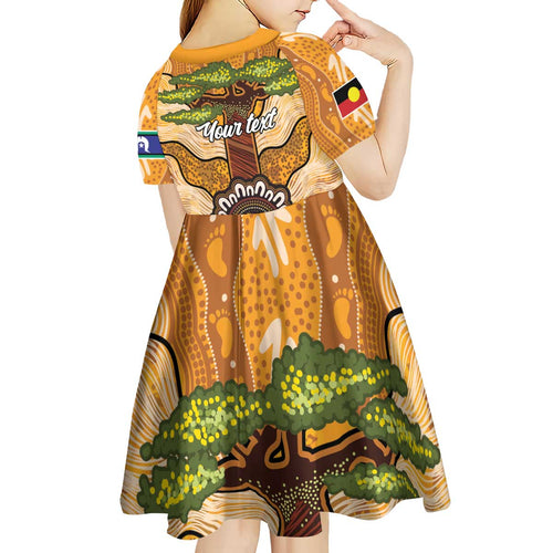 Aboriginal-Islanders NAIDOC Week Personalised Kid Short Sleeve Dress Boab Tree Indigenous Art