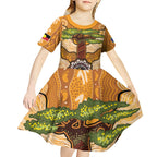 Aboriginal-Islanders NAIDOC Week Personalised Kid Short Sleeve Dress Boab Tree Indigenous Art
