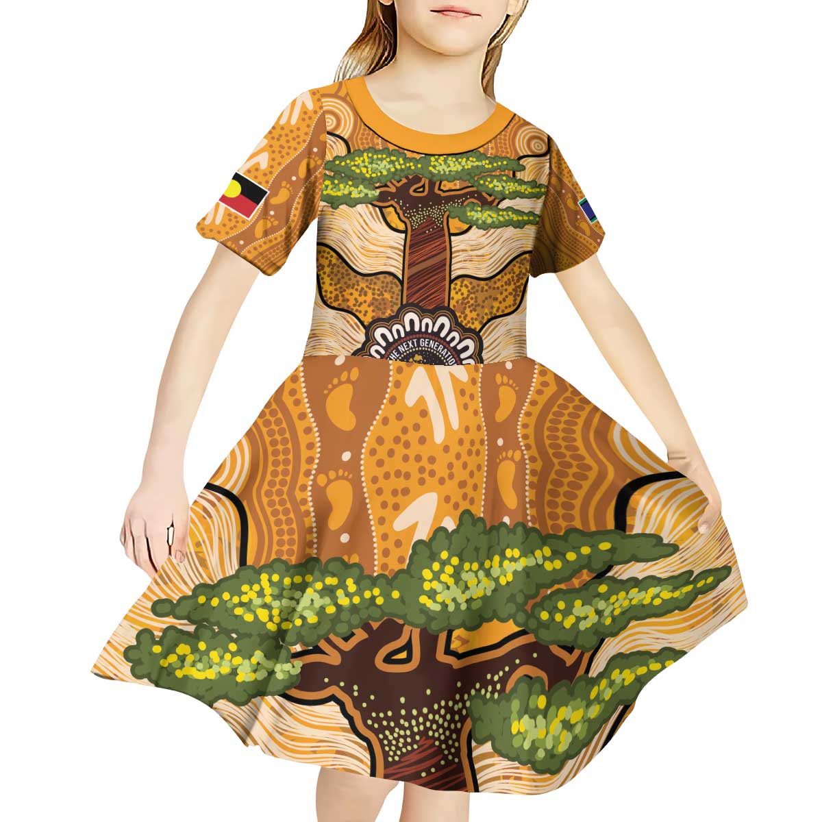 Aboriginal-Islanders NAIDOC Week Personalised Kid Short Sleeve Dress Boab Tree Indigenous Art