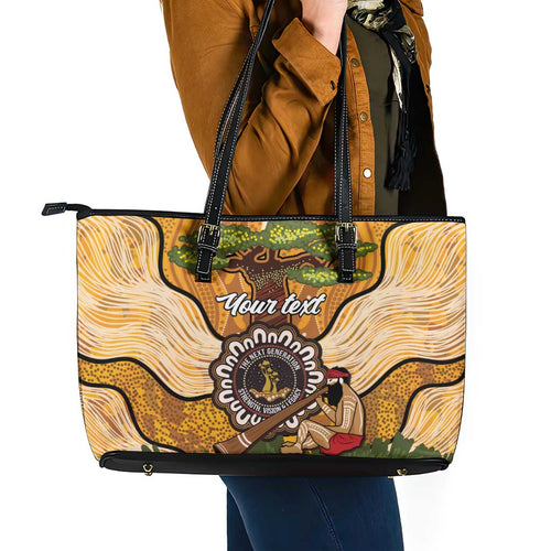 Aboriginal-Islanders NAIDOC Week Personalised Leather Tote Bag Boab Tree Indigenous Art