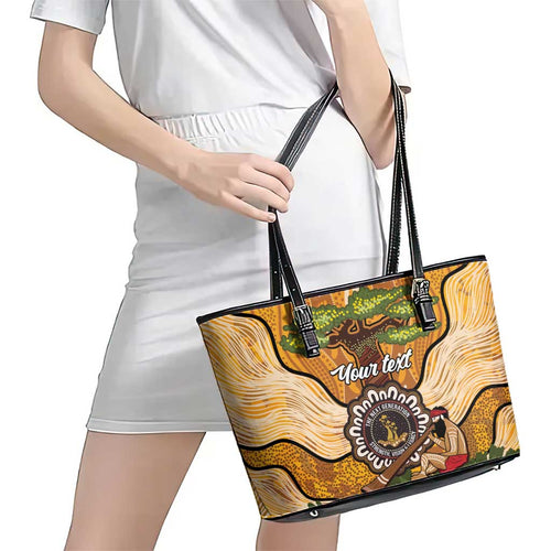 Aboriginal-Islanders NAIDOC Week Personalised Leather Tote Bag Boab Tree Indigenous Art