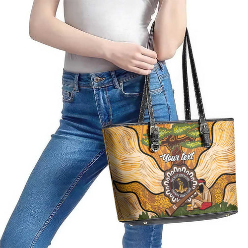 Aboriginal-Islanders NAIDOC Week Personalised Leather Tote Bag Boab Tree Indigenous Art