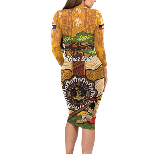 Aboriginal-Islanders NAIDOC Week Personalised Long Sleeve Bodycon Dress Boab Tree Indigenous Art