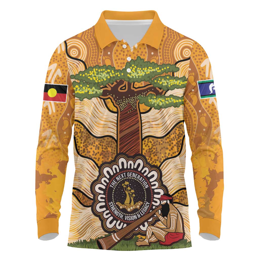 Aboriginal-Islanders NAIDOC Week Personalised Long Sleeve Polo Shirt Boab Tree Indigenous Art