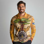 Aboriginal-Islanders NAIDOC Week Personalised Long Sleeve Polo Shirt Boab Tree Indigenous Art