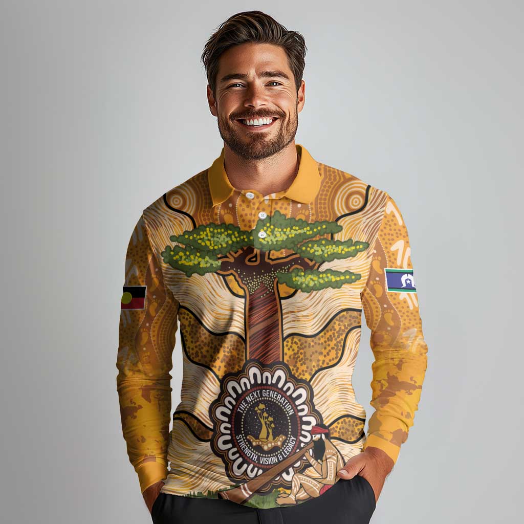 Aboriginal-Islanders NAIDOC Week Personalised Long Sleeve Polo Shirt Boab Tree Indigenous Art